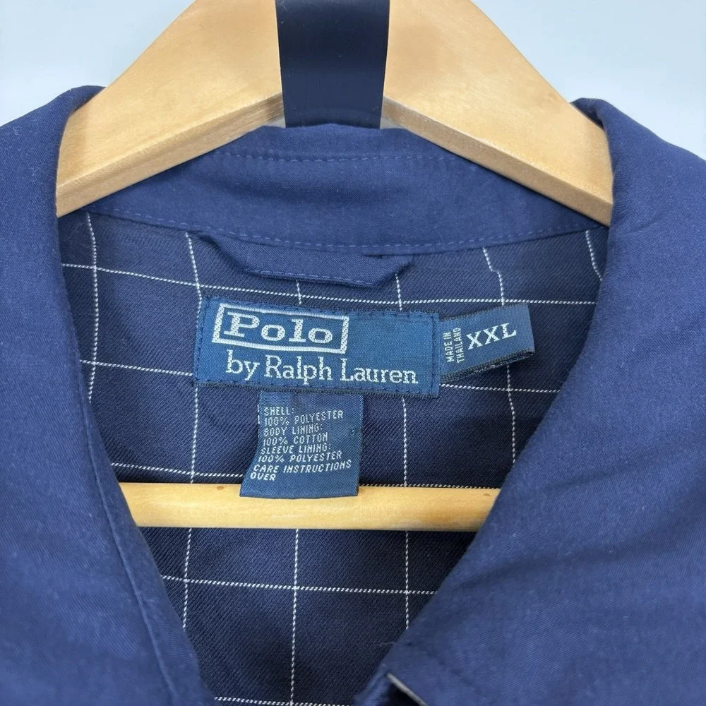 Vintage Polo Ralph Lauren Harrington Bomber Jacket Navy Blue XXL 2XL Plaid Lined